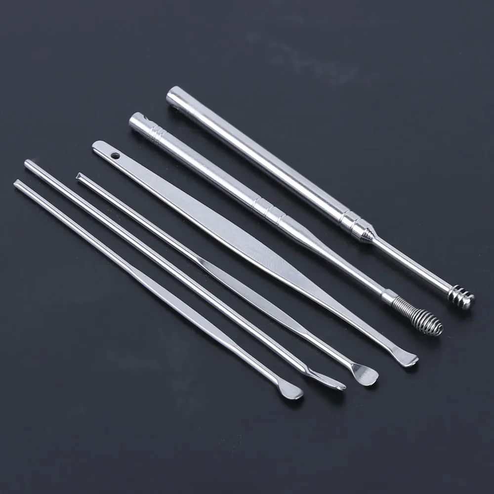 6 Pcs Durable Stainless Steel Ear Wax Pickers Widened Smooth Polished Ear Wax Remover Spiral Head Ear Cleaning Tool Home Use