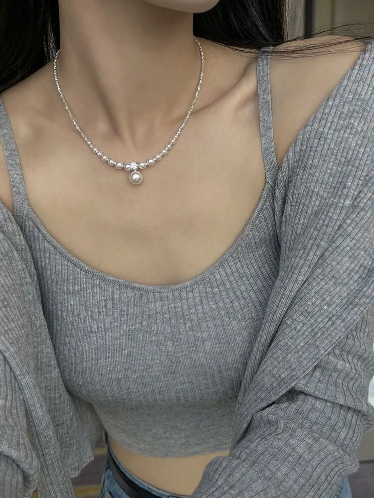 

Broken Silver Pearl Necklace Women's Niche High-end Sense Collarbone Chain Versatile Neck Chain Jewelry Accessories