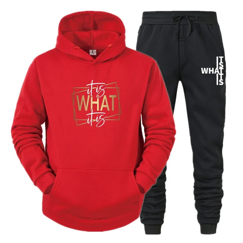 It Is What It Is Print Women Sport Tracksuit Casual Hoody Sweatshirt and Black Sweatpants 2 Piece Set Outdoor Clothing Outfit