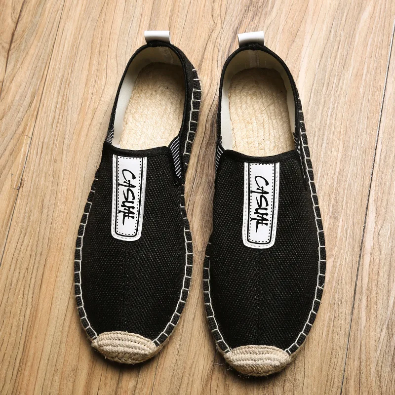 Linen Male Casual Shoes Loafers Mens Flats Weaving Fisherman Shoes Men\'s Handmade Flats Espadrilles Elegant Driving Shoes Men