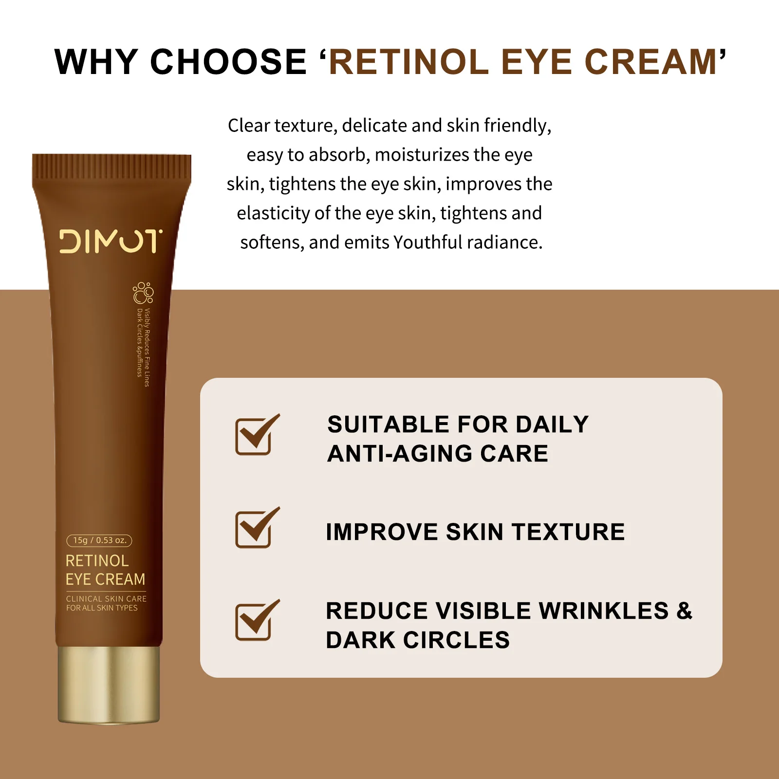 

DIMOT Retinol Eye Cream Anti Wrinkle Firming Eye Care Fade Fine Lines Brighten Eye Bag Gel Removal Anti Puffiness Dark Circles