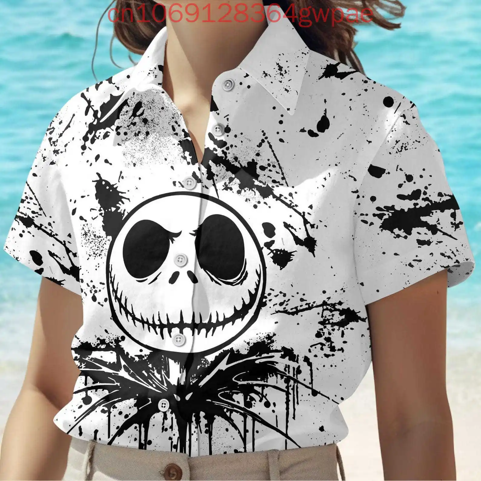 

Женская гавайская рубашка Disney The Nightmare Before Jack Skellington, летние повседневные модные женские пляжные рубашки с короткими рукавами