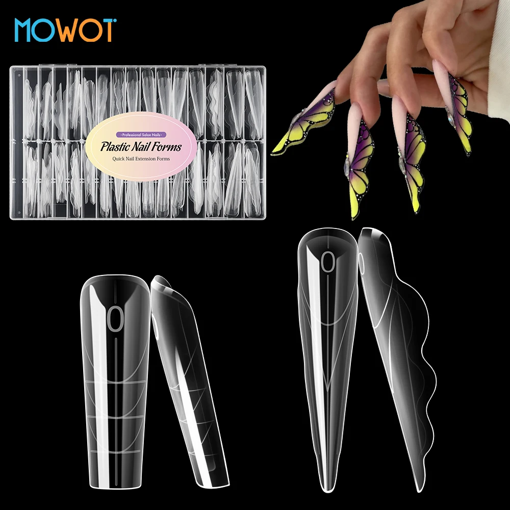 MOWOT 150 Uds. Formas de uñas duales de mariposa extensión de uñas acrílicas formas superiores para Gel de uñas de poli moldes de Gel UV de construcción rápida reutilizables
