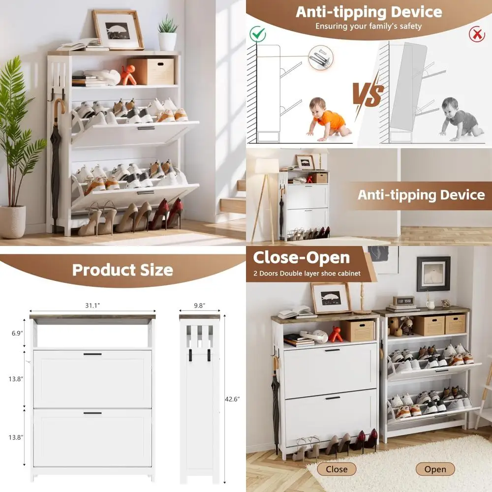 

Hidden Shoe Storage Cabinet with 2 Rattan Drawers and Adjustable Shelves for Entryway