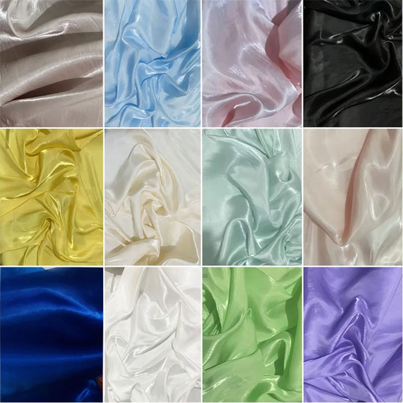 Pearl Satin Fabric Hanfu Bubble Sleeves Silk Organza Flowing Dress Crystal for Clothing Diy Sewing By The Meter Wholesale Cloth