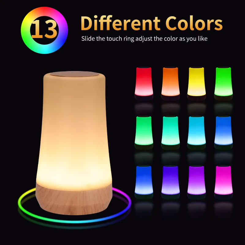 Portable Night Light for Camping Bedside Colorful Changing Touch Dimmable Lamp RGB Remote USB Rechargeable Table Night Light