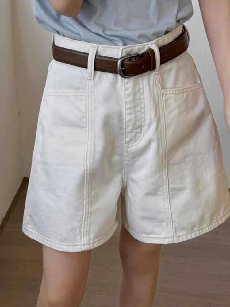 

plus Size Women's High Waist White Denim Shorts Casual Loose Slimming A-Line Wide Leg Hot Pants American Style Faded Wash