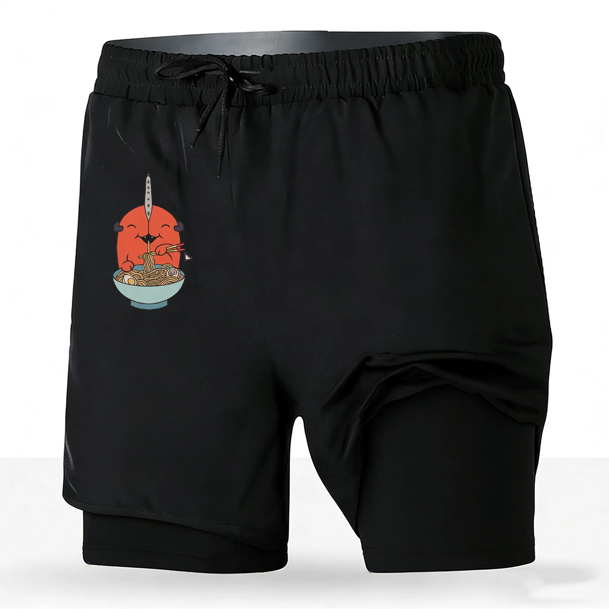 

Chainsaw Man Pochita Cute Ramen Eating 2 in 1 Performance Athletic Shorts 2026 Anime Gym Workout Shorts for Men Women