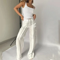 LIYONG Two Piece Set Summer Casual Solid Square Neck Top Pants Loose With Flash Pants Pockets Pants Set Streetwear