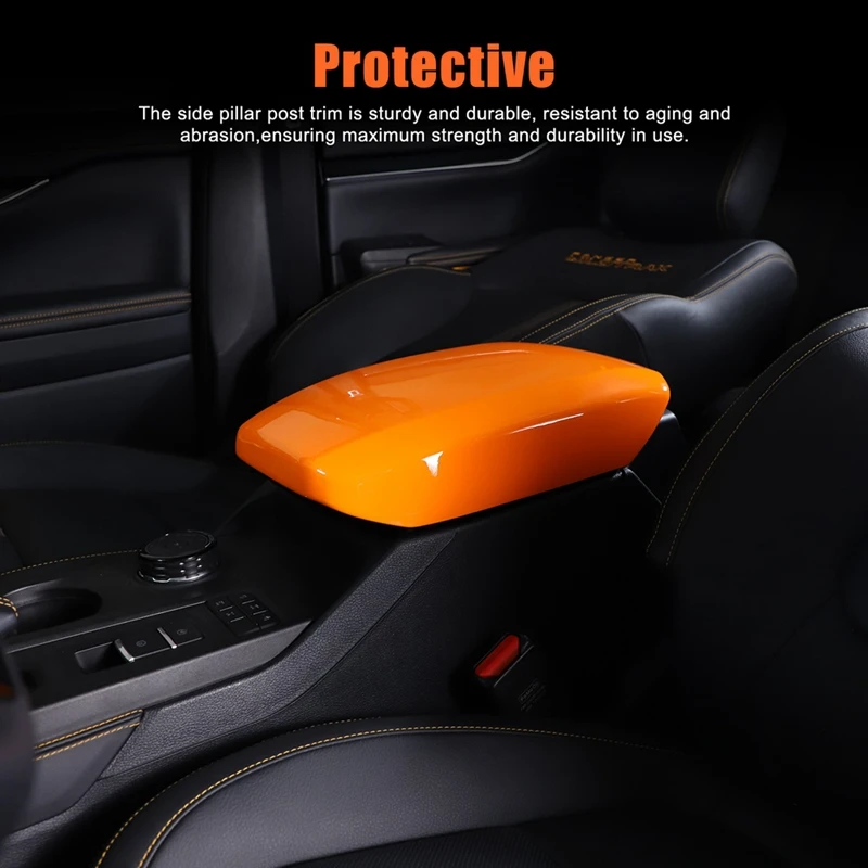 For Ford Ranger 2023 2024 Car Central Control Armrest Box Cover Trim Interior Accessories Orange