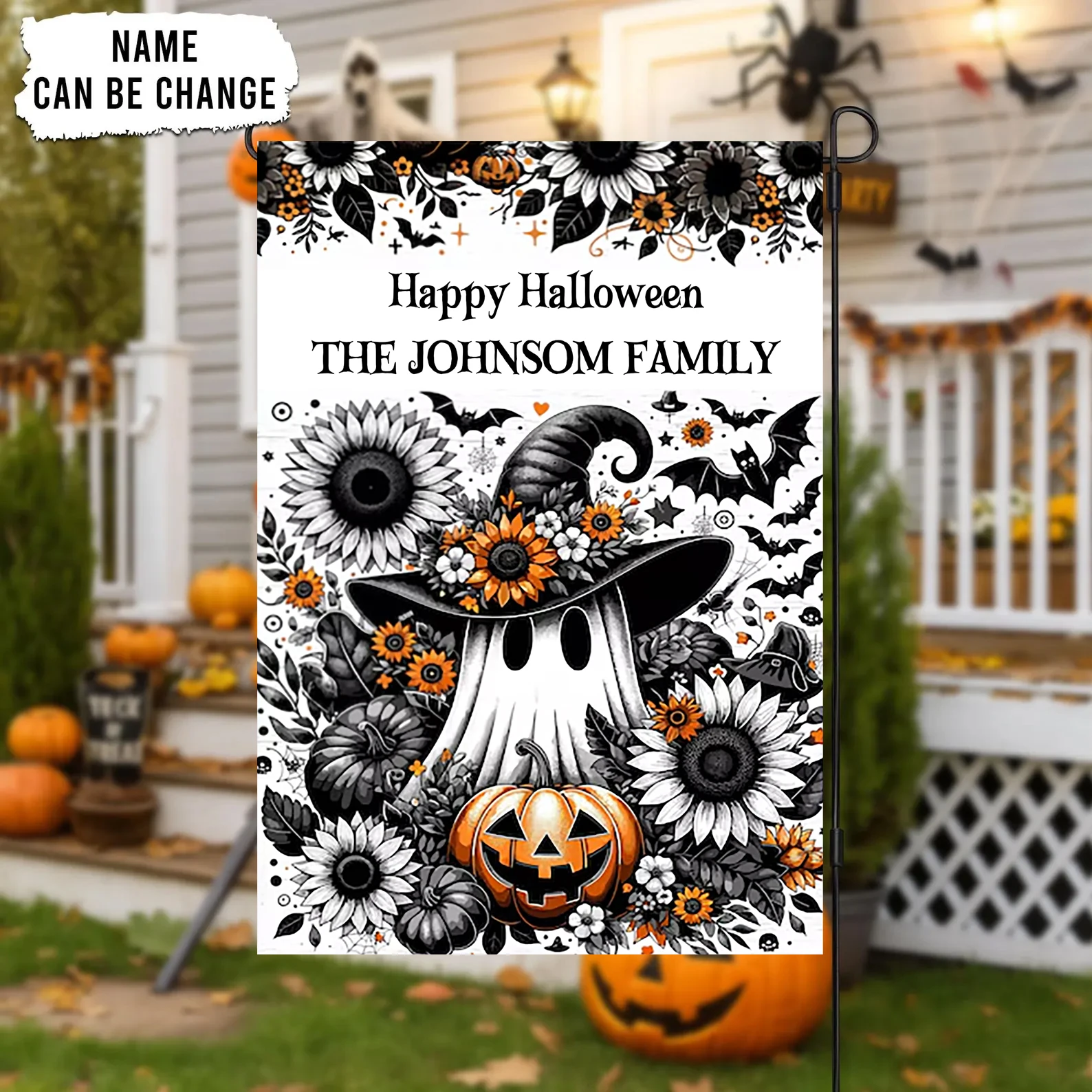

Personalized Halloween Garden Flag Custom Family Name Flag Outdoor Banner Personalized Flags Double Sided BOO Pumpkin Decor
