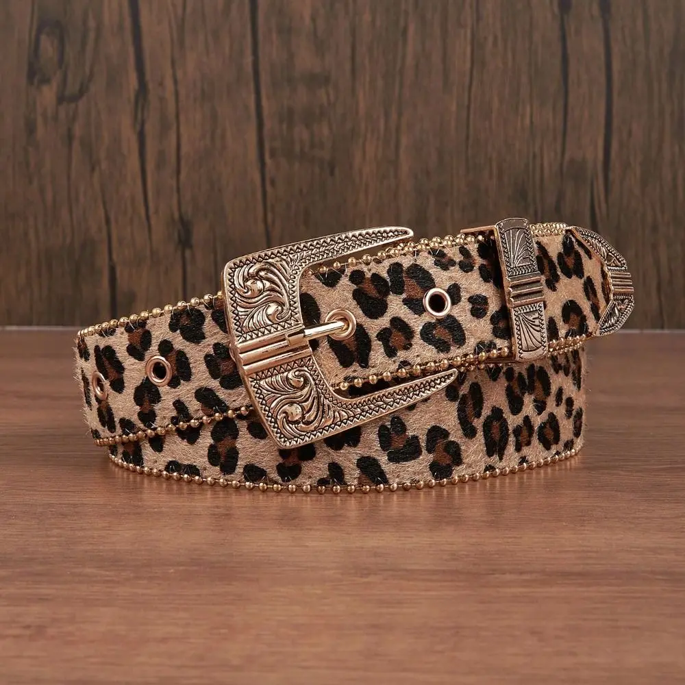 تنوعا Y2K ليوبارد طباعة حزام كول سبيكة منحوتة مشبك حزام فاسق الهيب هوب بولي خمر حزام الخصر الطرف