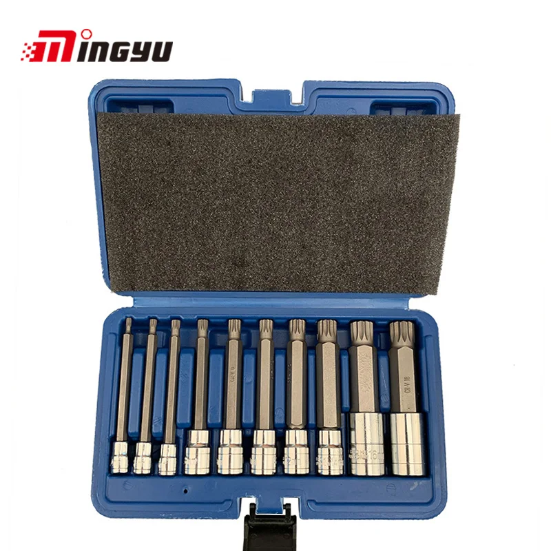 

10pcs 1/4 3/8 1/2 Inch Spline Wrench Head Impact 12 Point Teype Socket Set Ratchet Spanner Torx Screwdriver Bits Kit