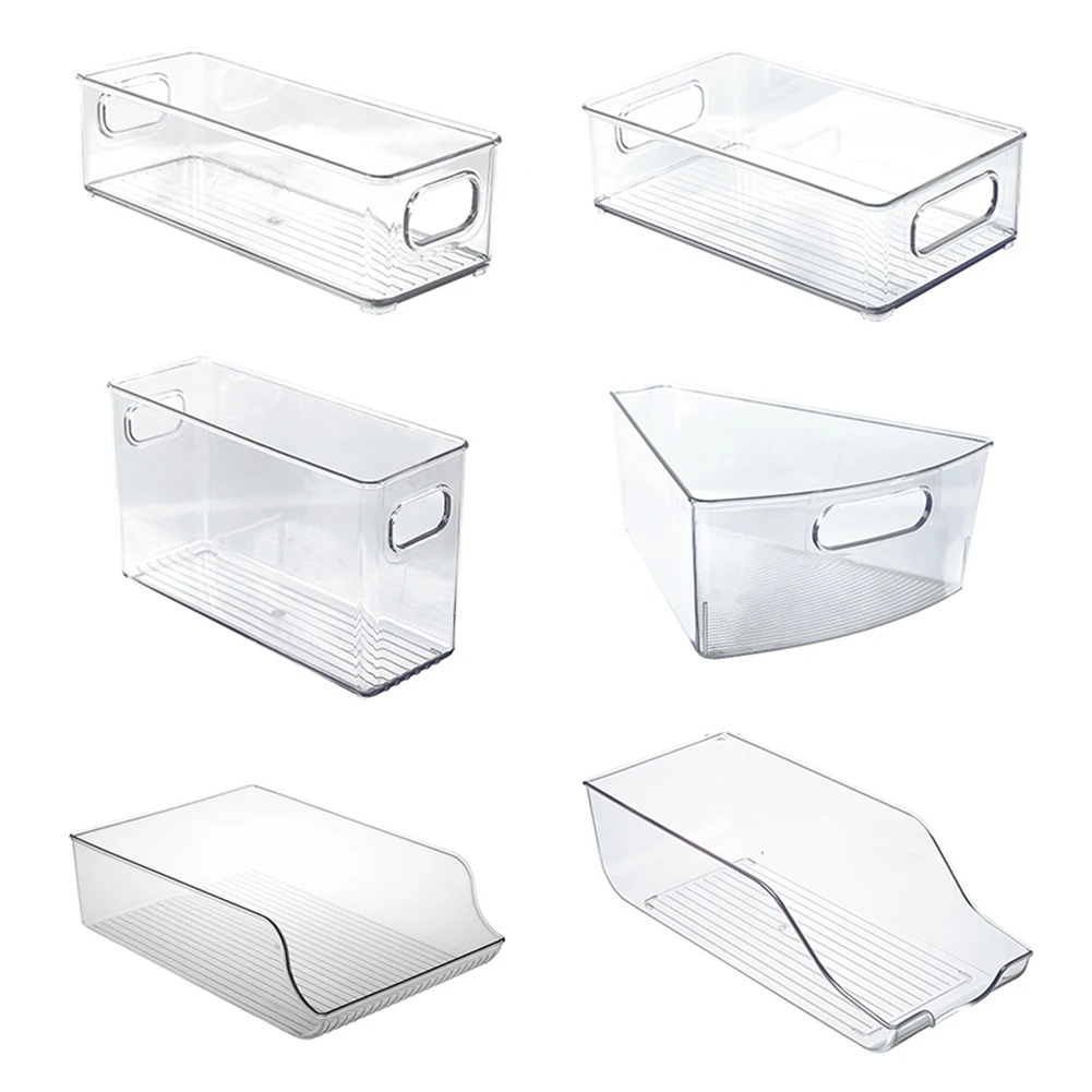 Refrigerator Organizer Pantry Food Storage Stackable Boxes With Cut Out Clear Plastic Handle