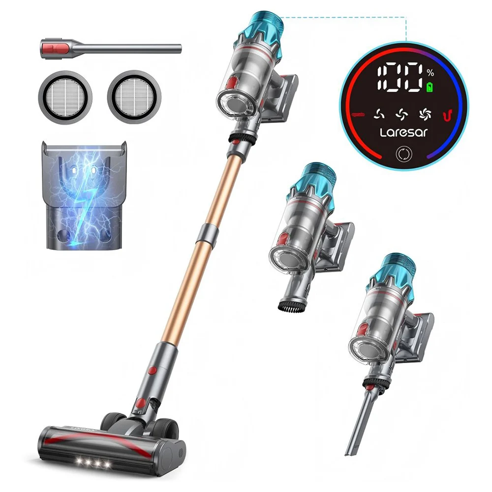 Laresar Ultra 7 Cordless Stick Vacuum, 550W/45kPa Powerful Suction, Touch Screen, Up to 60 Mins Runtime 8*2500mAh Battery LED