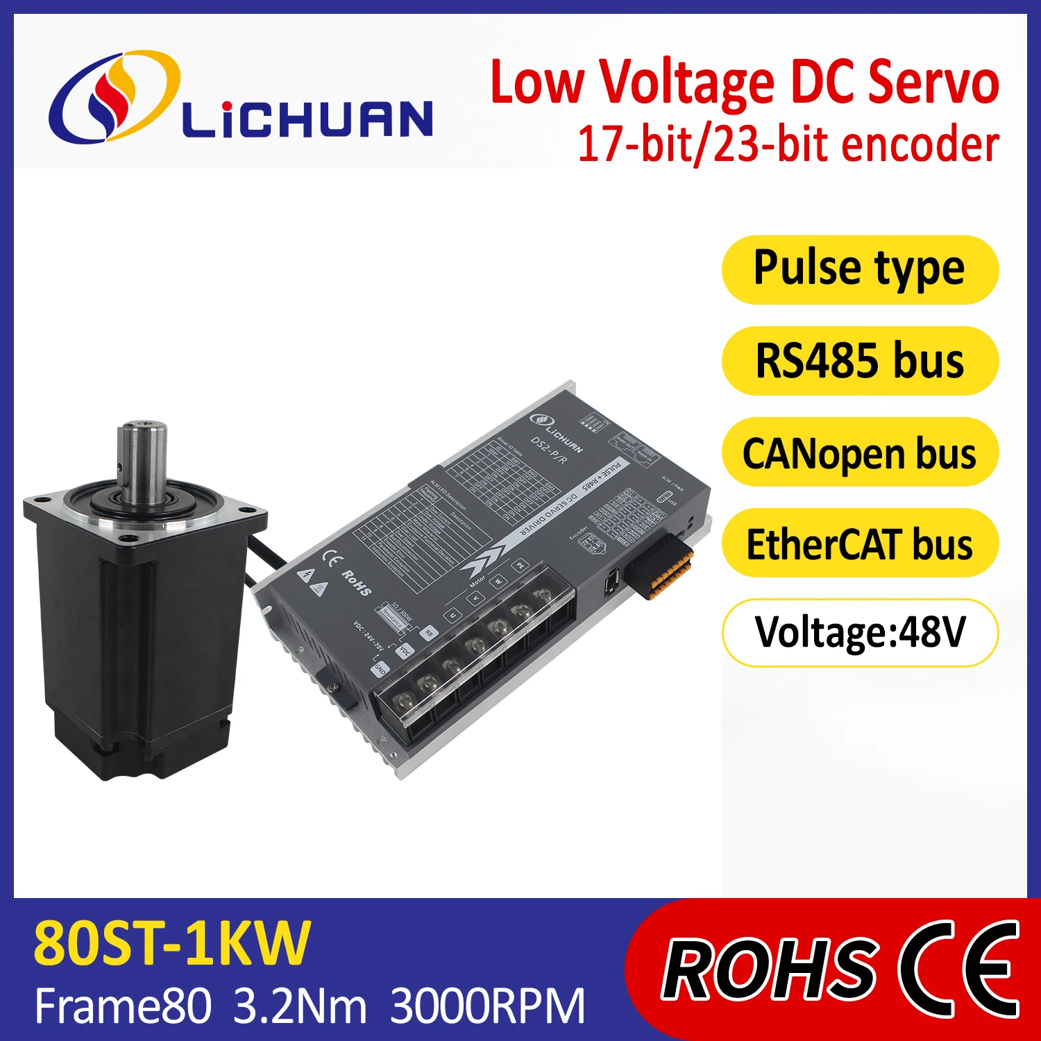 Neuer Niederspannungs-48V25A 3000RPM 3,2N.m 1000W Servomotor-Controller-Treiber 1KW DC Servomotor-Treiber-Kit für CNC-Automatisierungsmaschinen