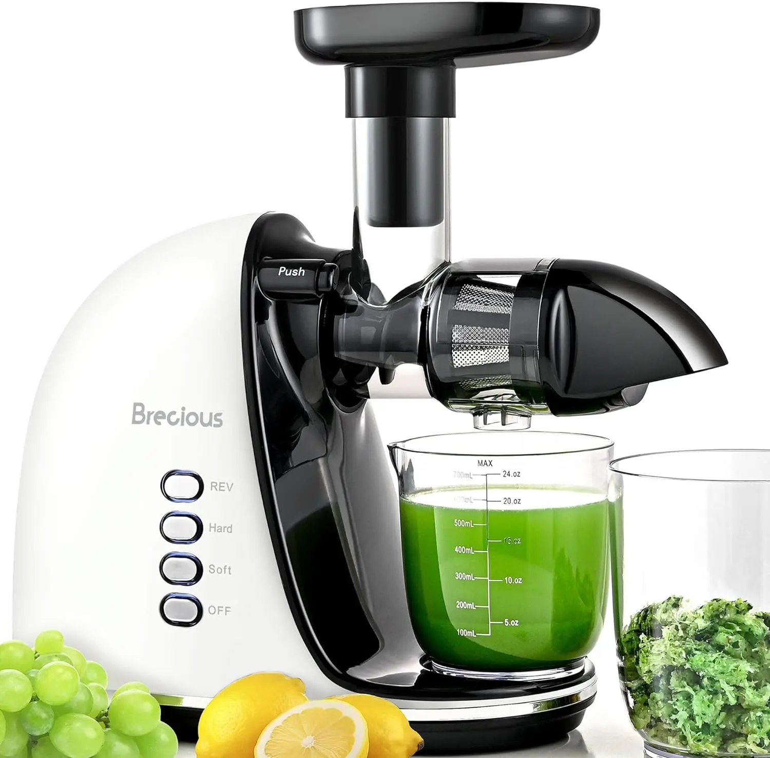 Exprimidor lento de prensado en frío, máquina exprimidora de frutas y verduras, con 2 modos de velocidad y Motor silencioso, color blanco