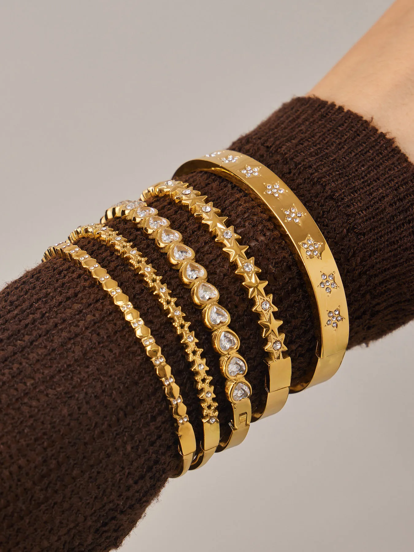 Riesenrad-Armband aus Edelstahl für Damen, dünnes Armband mit Zirkonia, PVD-vergoldet, anlaufgeschützt, Handgelenkschmuck – Detail 10