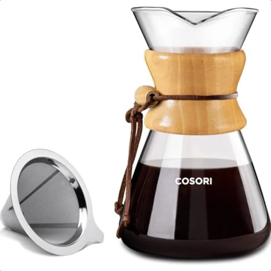 

Pour Over Coffee Maker with Double Layer Stainl Steel Filter 8Cup 34oz Drip Coffee Maker Coffee Dripper Brewer High Heat Resist
