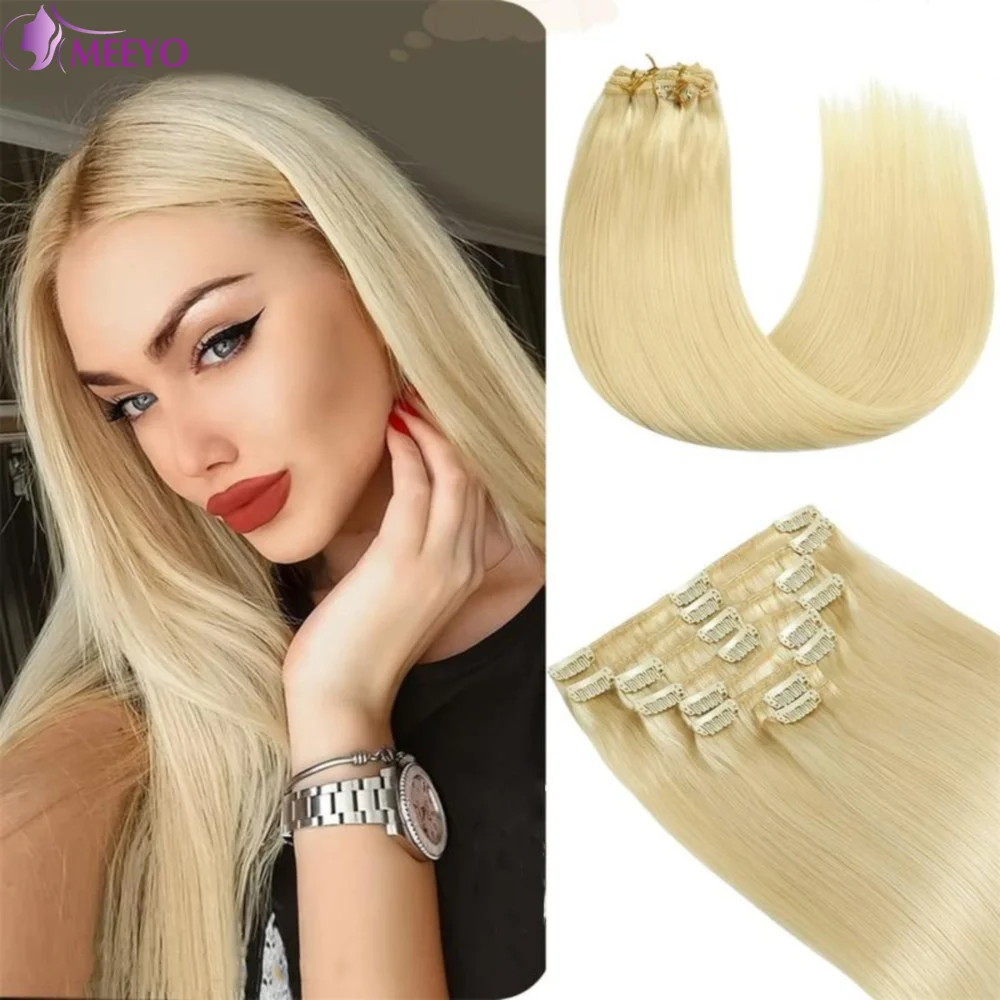 #613 Blonde Clip In Human Hair Extensions Straight Brazilian Remy 100% Human Hair Clip in Extensions 16-26 Inches 120G 8Pcs/Set