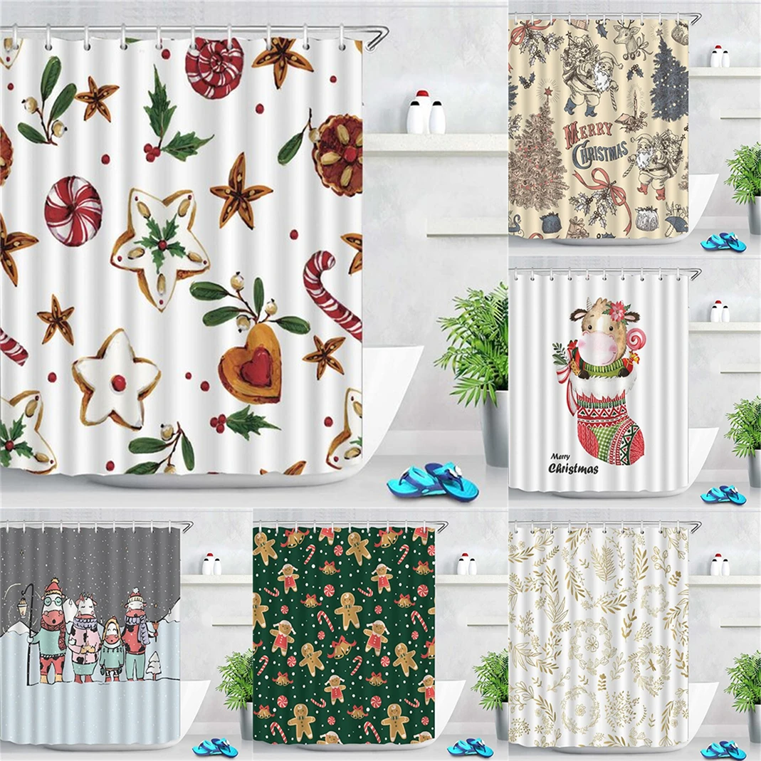 Christmas Style shower curtain set curtain for bathroom waterproof fabric showers curtains Cartoon animal pattern screen 180x180