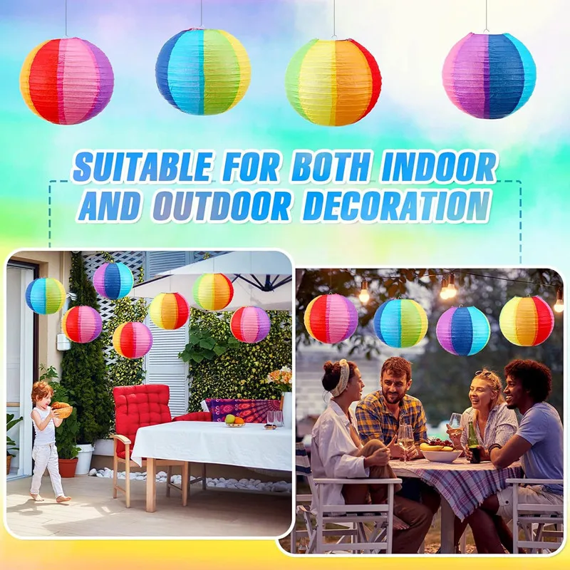 10 Stücke 20 cm Regenbogen Blume Runde Chinesische Papierlaternen Geburtstag Hochzeit Dekor Handwerk DIY Festival Laterne Party Supplies Outdoor – Detail 2