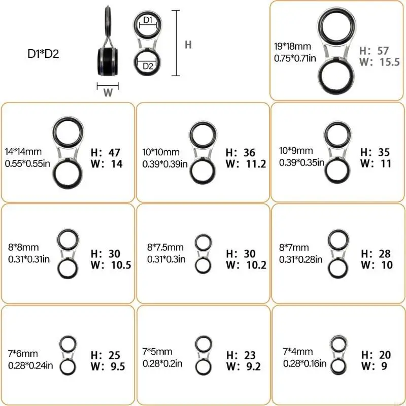 

H58D 10pcs Рыбальные стержни направляющие кольца Ремонт Парка для рыбной рыболовной рыболовной рыболовной стержень аксессуар