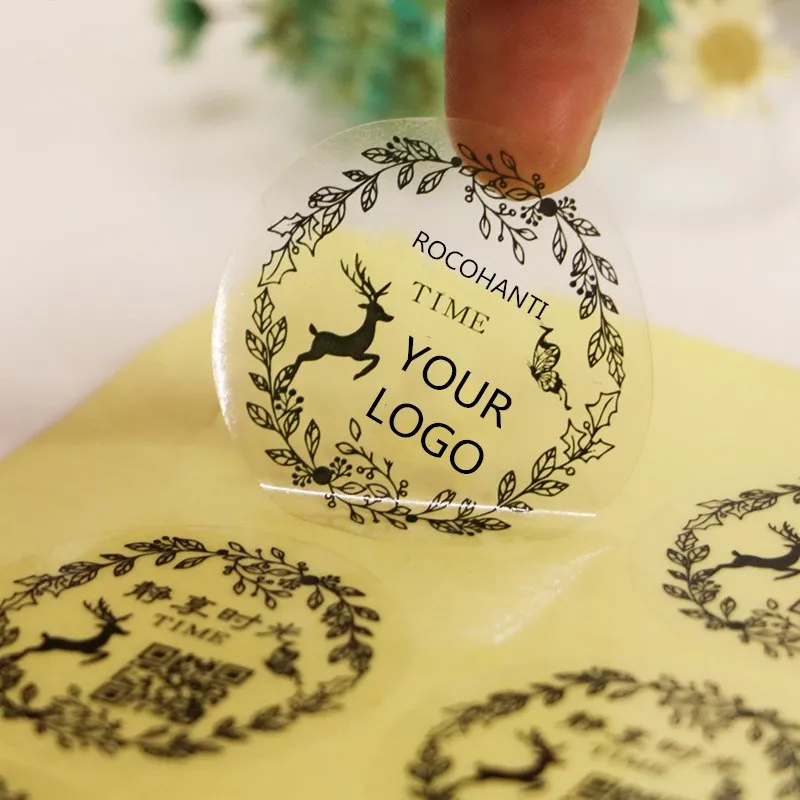 100 adet temizle vinil etiket su geçirmez özelleştirmek Logo baskı şeffaf çıkartmalar