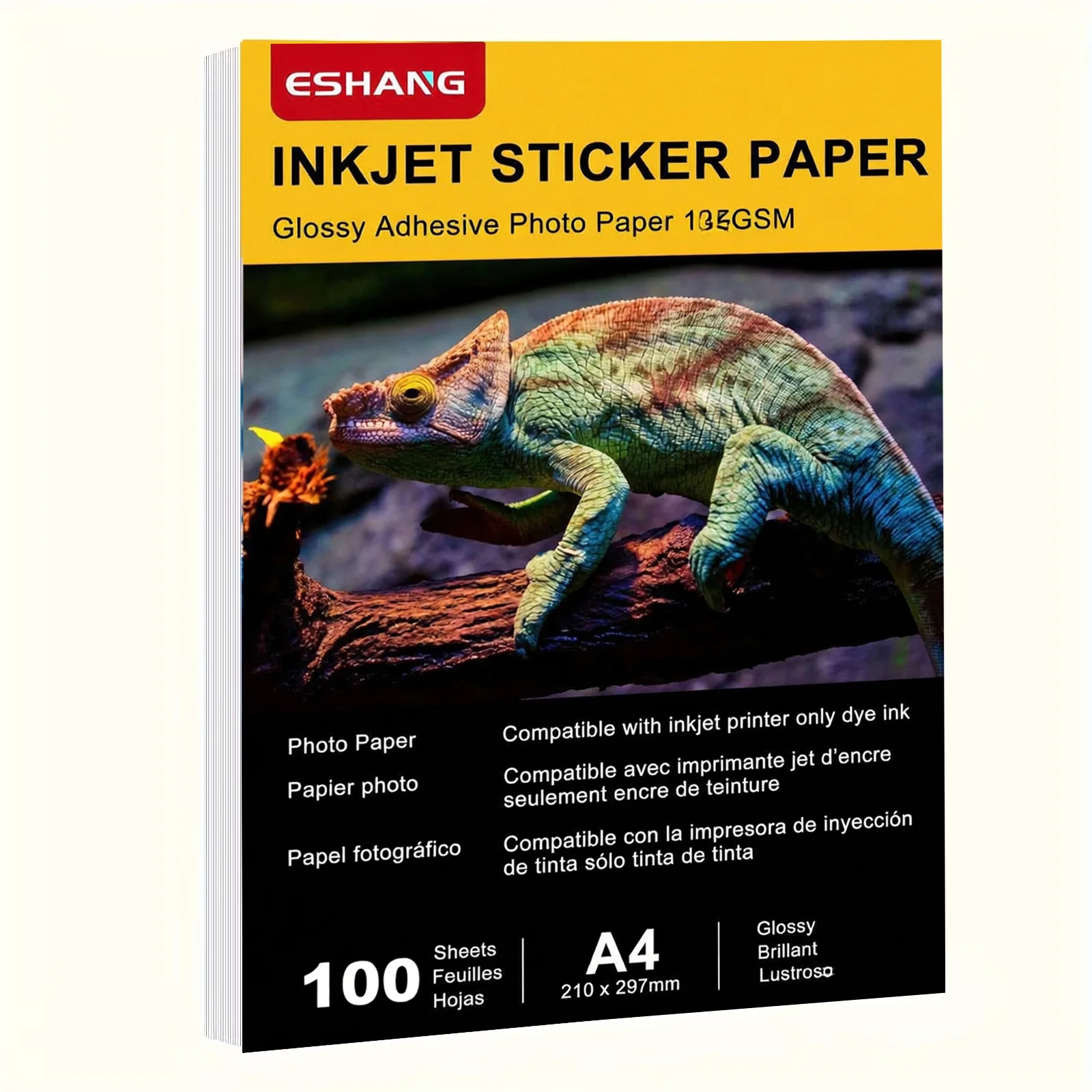 100 sheets of A4 size 135G high gloss adhesive paper, compatible with most inkjet printers