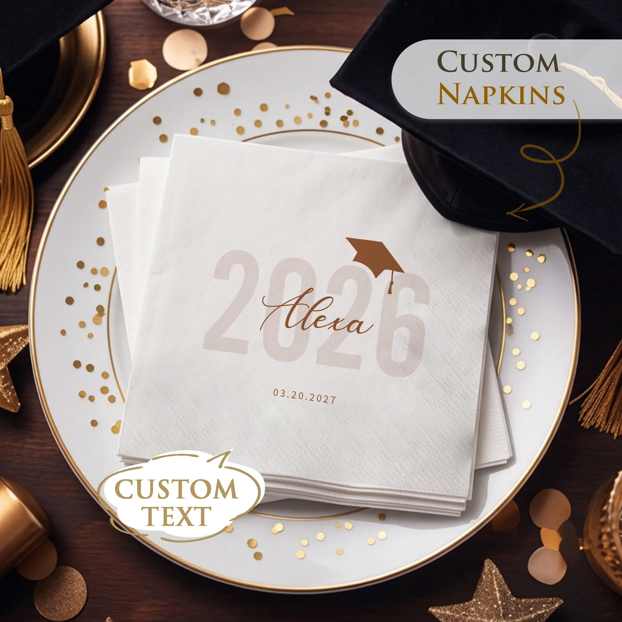 

Personalized Paper Napkins Disposable Custom Graduation Season Napkins of Your Text for Graduation party,student party,school