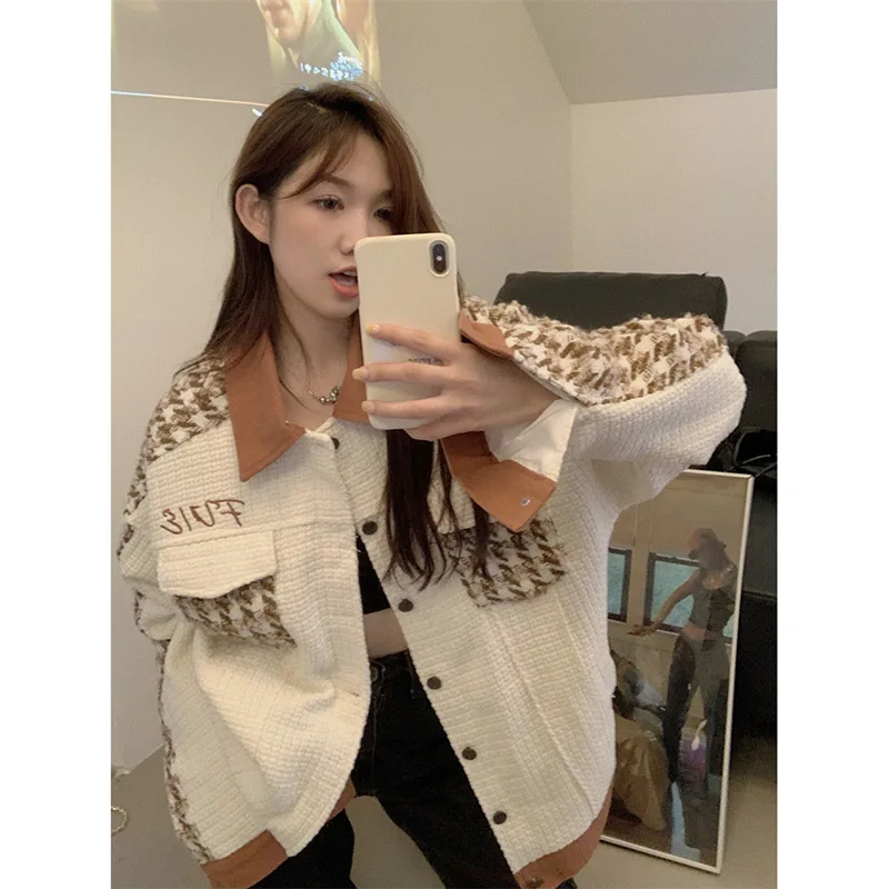 

New Women's Casual Long Sleeve Coat Small Fragrant Qianniao Grid Baseball Jacket