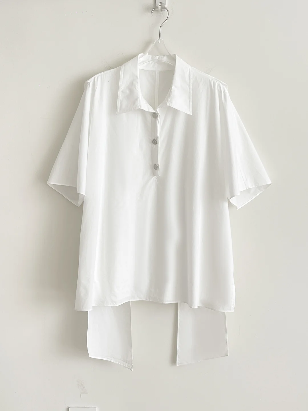 

2026 Spring Summer Women's Commute Style Short Sleeve Shirt with Tie Collar Slimming Design Versatile Cotton Blend