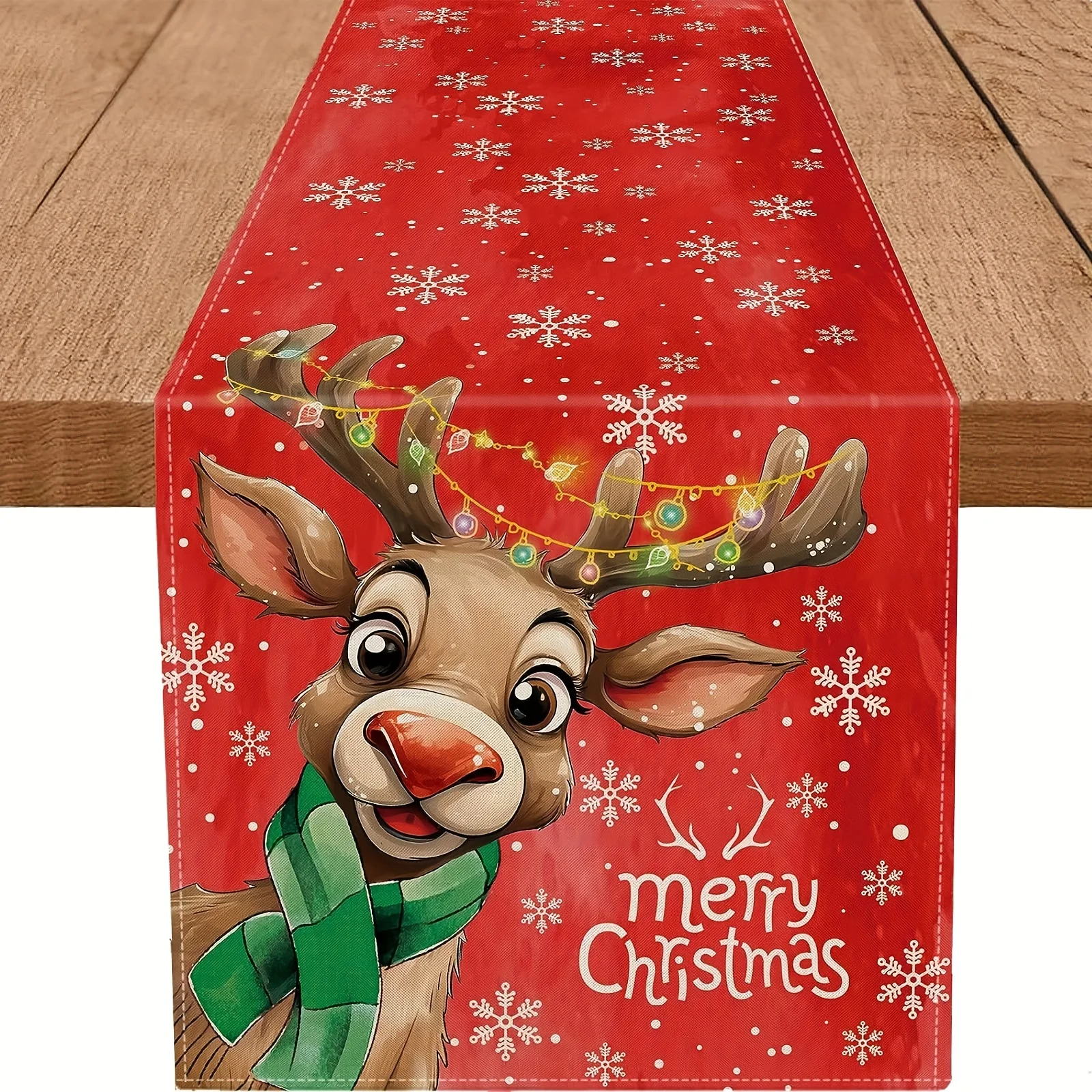 Christmas Elk Snowflake Pattern Linen Table Runners Dresser Scarf Decor Washable Kitchen Dining Table Runners Xmas Decorations