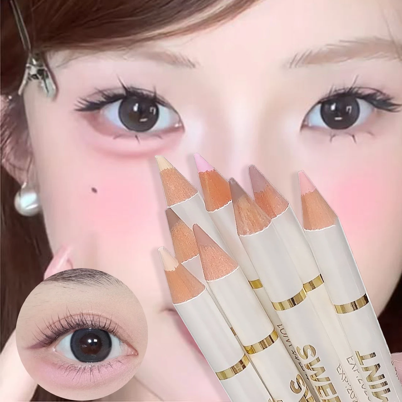 Dual End Aegyo-Sal Makeup Pen Nude Apricot Brown Under Eye Highlight & Shadow Pencil Natural Contour Brightening Eye Liner view 3