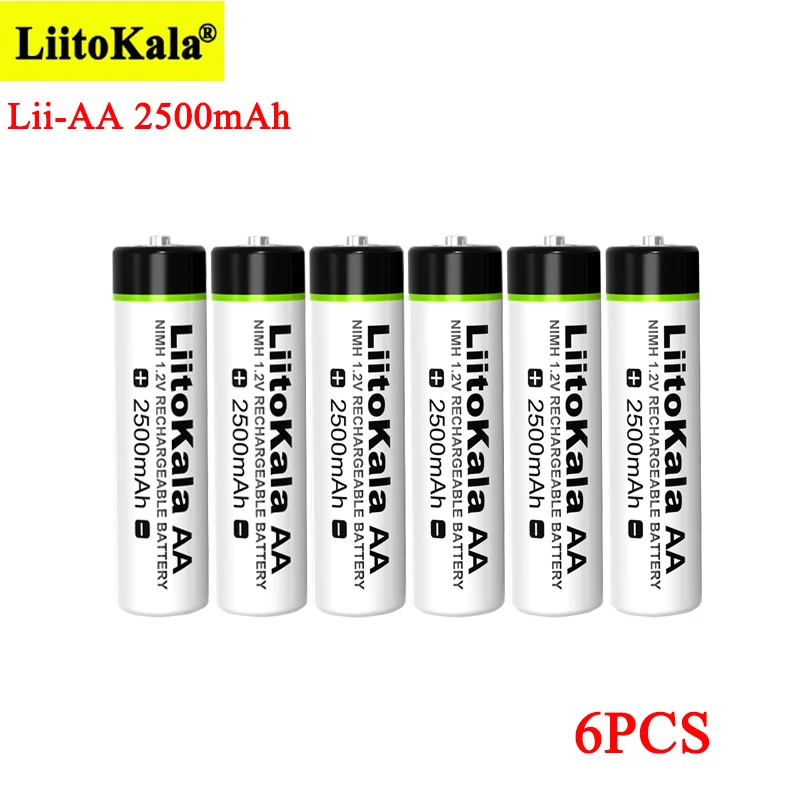 

6 шт./партия, перезаряжаемые аккумуляторы Liitokala, 1,2 в, AA, 2500 мАч