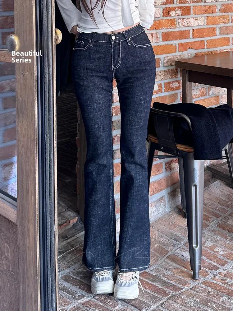 

Low-Waist Flared Jeans Women's Slimming High-Waisted Korean Sle Cotton Stretch Denim Pants Autumn Winter Faion Versatile