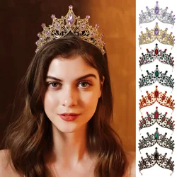 DIEZI Baroque Vintage Tiara Crown For Wedding Hair Dress Jewelry 18 Colors Queen Bridal Bride Crystal Crown Hair Accessories