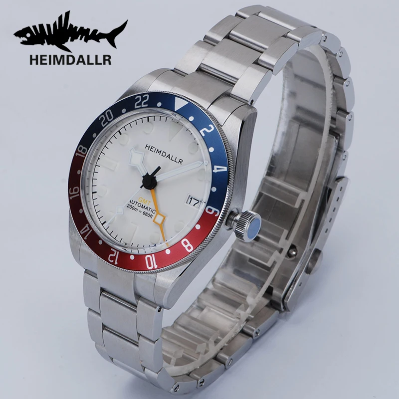 Imagem -02 - Heimdallr-gmt Bidirecional Relógio Moldura de Alumínio para Homens Relógio Mecânico Automático Safira Mergulho Data Impermeável Luxo Nh34 20ba