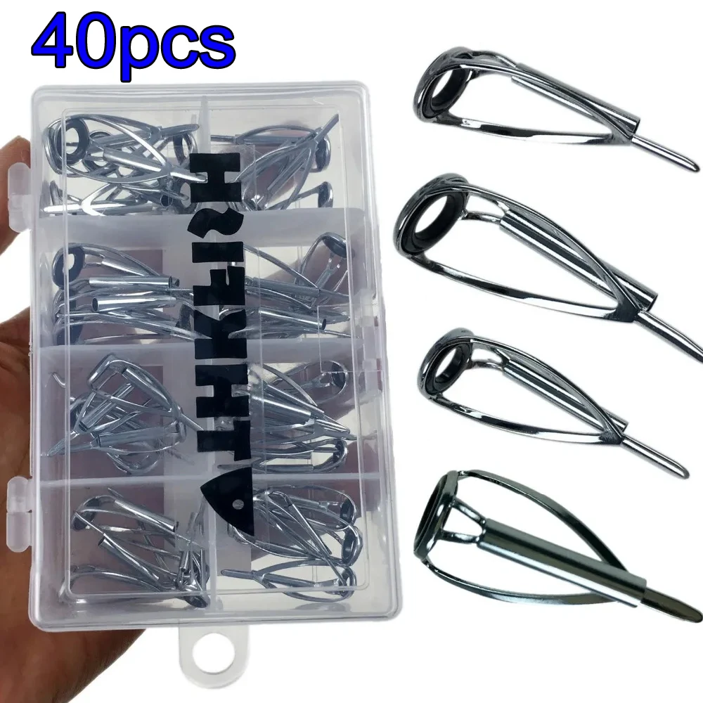 

THKFISH 40pcs 1.8mm-3.2mm Fishing Rod Tip Tops Repair Kit Spinning Casting Rod Building Fishing Rod Tip Tops Replacement Set