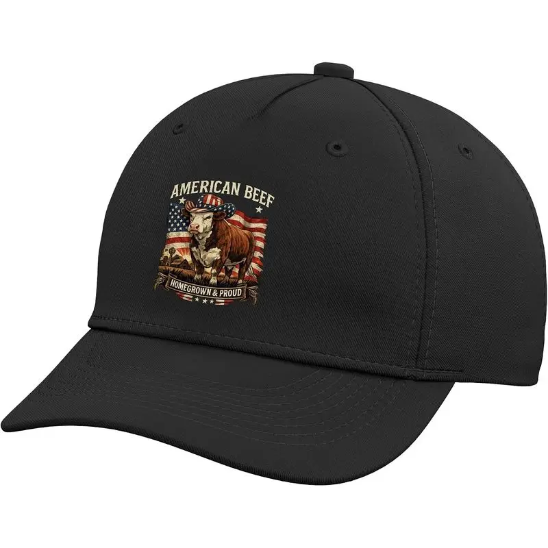 American Beef Homegrown & Proud US Flag Patriotic Cattle Adjustable Baseball Hat