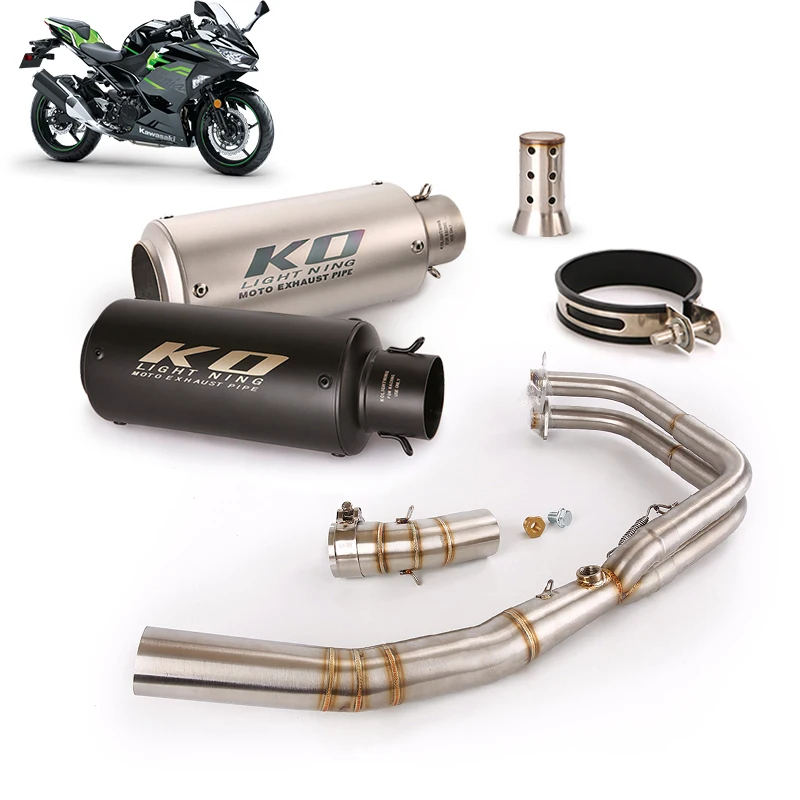 

Motorcycle Exhaust System Front Middle Link Pipe Slip On 51mm Mufflers Tip With DB Killer For Kawasaki Ninja 400 250 2017-2021