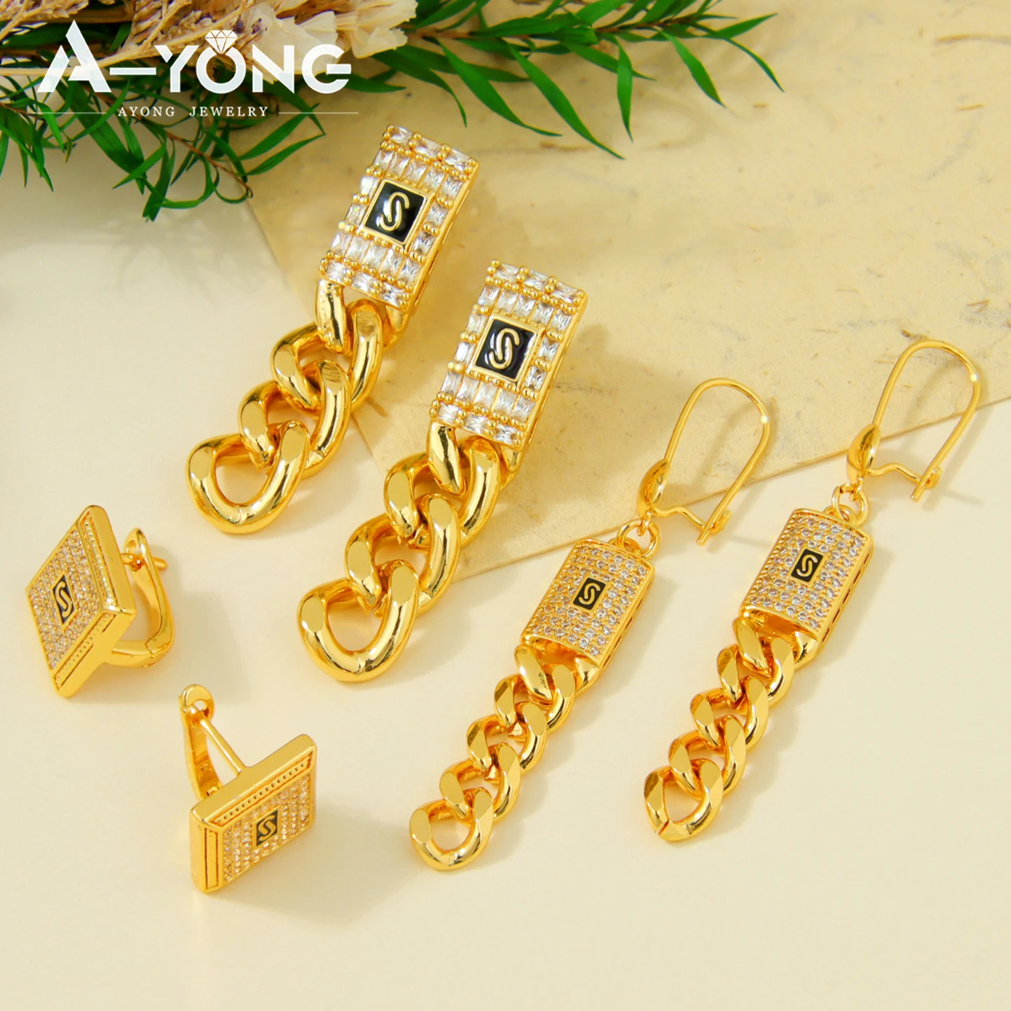Dubai Mode Zirkonia Tropfen-Ohrringe 21k Vergoldet Arabischer Hip-Hop Hängeohrring Italienischer Damen Punk Event Party Schmuck – Detail 4
