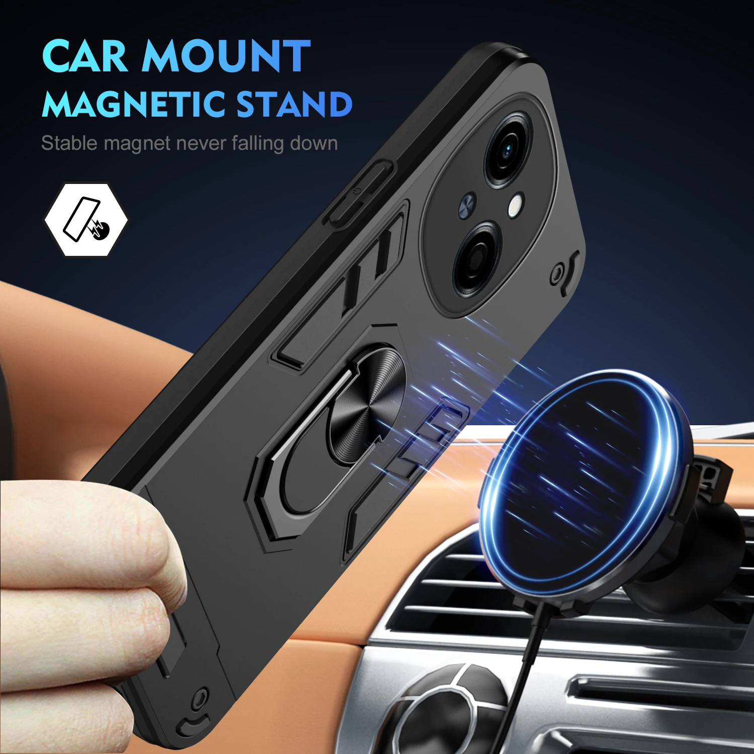 Armor Case for Tecno Spark Go 1 Go1 2025 Pop 9 Car Magnetic Finger Ring Holder Shockproof Hard Phone Cover TecnoSparkGo1 Pop9
