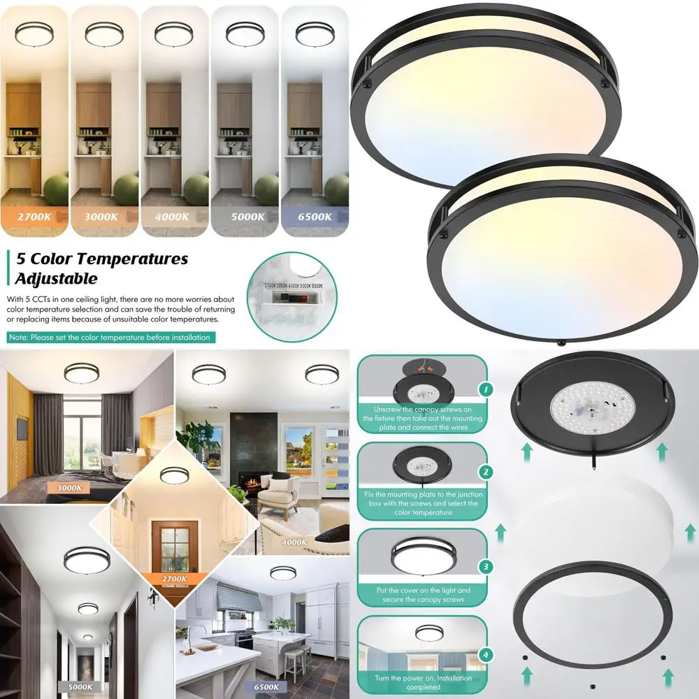 

Комплект из 2-х 13-дюймовых светодиодных потолочных светильников мощностью 36 Вт с регулируемой яркостью, 4400 люмен, 5 цветовых температур, подходят для спальни, кухни, прихожей