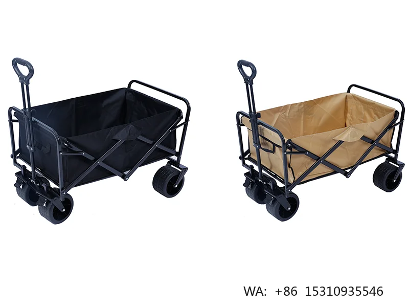 Foldable Enclosed Double Pull Bar Portable Camping Wagon with Tank Wheels for Shopping & Outdoor Use