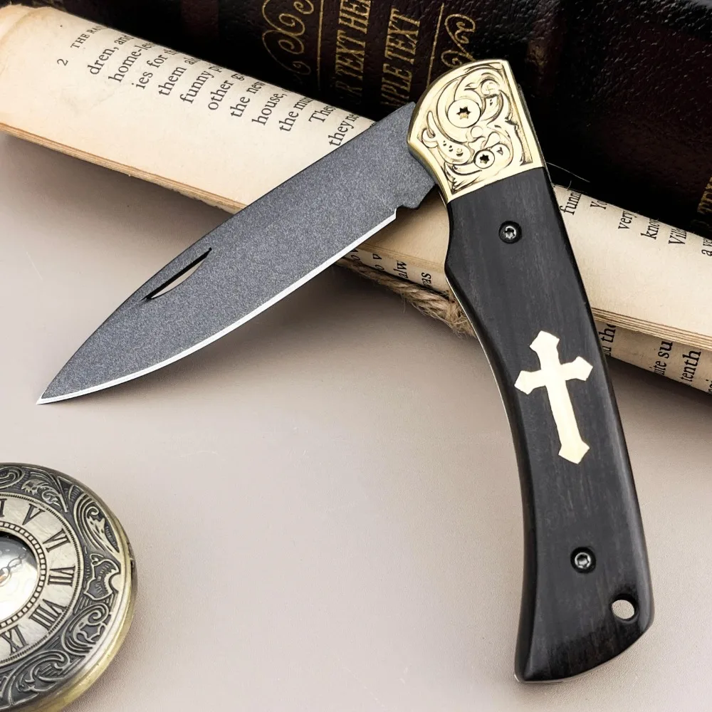 

Field Survival Outdoor Folding Knife Forged Steel Blade Ebony Wood Handle Pocket Knife EDC Fishing Knives Peeling Tool