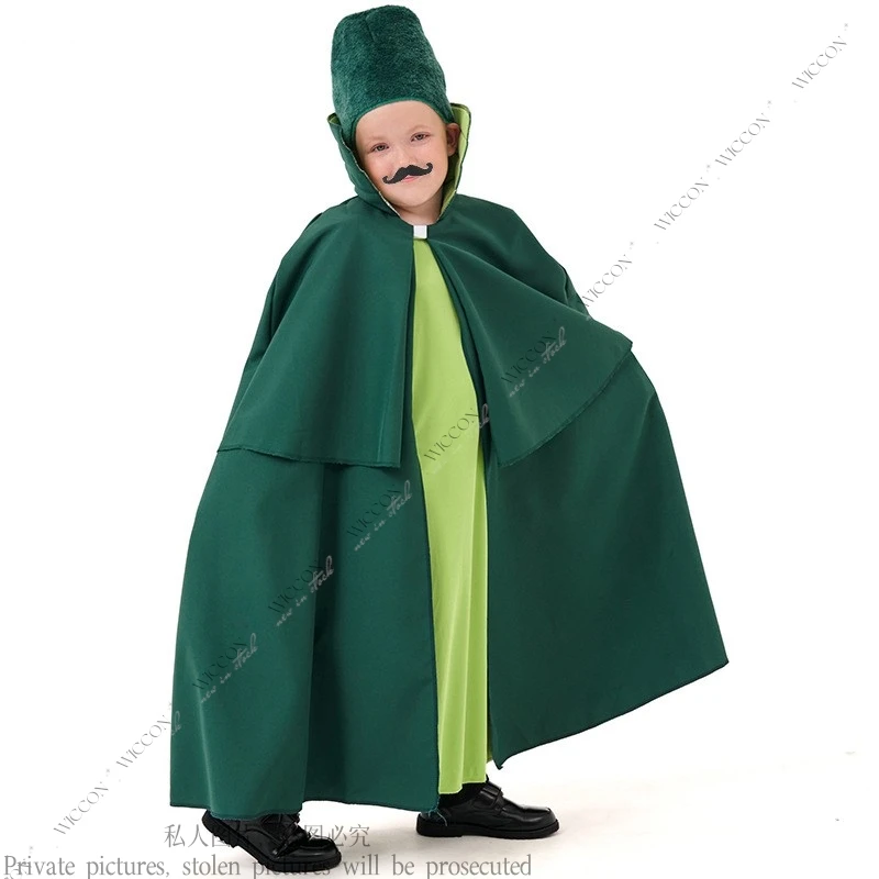 

Halloween Children Oz Soldier Character Green Costume Bearded Guard Suit Comic-Con Festivals Disguise Fancy Cape Cloak Green Set