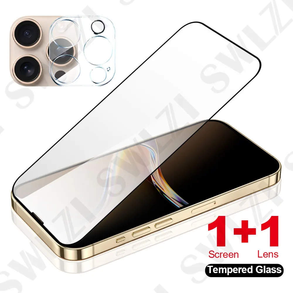 

2in1 full cover phone screen protector For iPhone 16 15 Plus 14 13 Tempered Glass Camera Lens Camera Protector 12 Mini 11 Pro