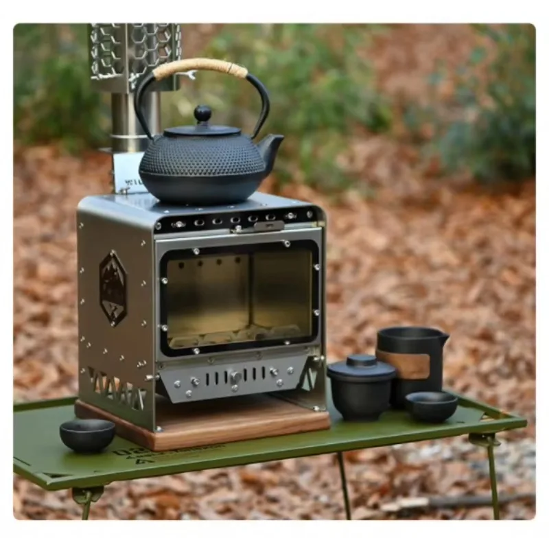 Portable Outdoor Mini Wood Stove Stainless Steel Desktop Small Fireplace for Camping Tent Heating & Picnic Fueled by Charcoal
