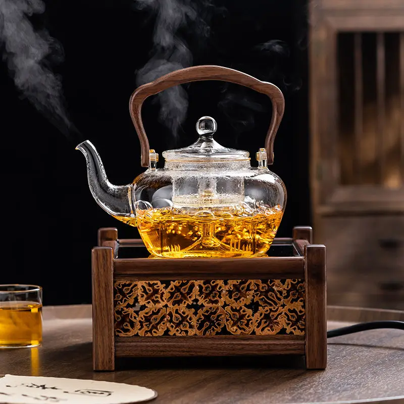 New tea brewer glass steaming teapot high temperature resistant tea brewing kettle wild pecan wood electric ceramic stove set